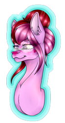 Size: 506x948 | Tagged: safe, artist:chazmazda, oc, oc only, pony, blushing, bun, bust, flat colors, freckles, glasses, hair bun, happy, highlight, highlighted, highlights, markings, outline, photo, portrait, shade, shading, shine, short hair, simple background, smiling, solo, transparent background