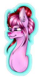 Size: 506x948 | Tagged: safe, artist:chazmazda, oc, oc only, pony, blushing, bun, bust, flat colors, freckles, hair bun, happy, highlight, highlighted, highlights, markings, outline, photo, portrait, prize, shade, shading, smiling, solo, transparent