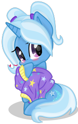 Size: 2000x3163 | Tagged: safe, artist:grapefruit-face, trixie, pony, unicorn, alternate hairstyle, babysitter trixie, base used, blushing, chibi, clothes, cute, diatrixes, high res, hoodie, hoof over mouth, movie accurate, show accurate, shy, simple background, sitting, transparent background