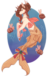 Size: 715x1024 | Tagged: safe, artist:positiivity, oc, oc only, hybrid, merpony, pony, seapony (g4), unicorn, adoptable, dorsal fin, eyelashes, female, fins, fish tail, flowing tail, jewelry, mermaid tail, necklace, ocean, orange eyes, ribbon, seaponified, simple background, solo, species swap, swimming, tail, transparent background, underwater, water