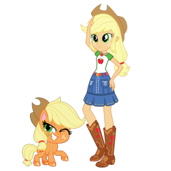 Size: 1024x1024 | Tagged: editor needed, safe, artist:emeraldblast63, artist:twilirity, edit, applejack, earth pony, human, pony, equestria girls, g4, g4.5, my little pony equestria girls: better together, my little pony: pony life, applejack's hat, clothes, cowboy hat, duo, duo female, female, geode of super strength, hand on hip, hat, human ponidox, magical geodes, one eye closed, self ponidox, simple background, transparent background, vector, wink