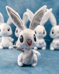 Size: 1440x1800 | Tagged: safe, artist:lefay00, angel bunny, rabbit, g4, animal, irl, male, photo, plushie, self plushidox, smiling, waving