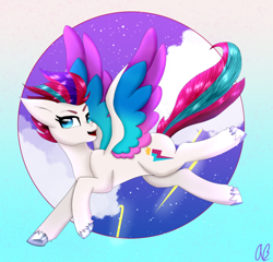 Size: 794x761 | Tagged: safe, artist:aber6823, zipp storm, pegasus, pony, g5, abstract background, adorazipp, cloud, cute, female, lightning, looking at you, mare, solo, stars, storm, unshorn fetlocks, wings