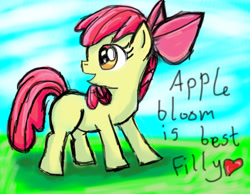 Size: 1296x1008 | Tagged: safe, artist:sonicmiku, apple bloom, earth pony, pony, g4, female, filly, heart, solo, text