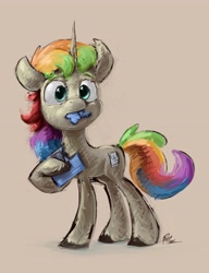 Size: 3619x4714 | Tagged: safe, artist:rigbyh00ves, oc, oc only, pony, unicorn, eating, floppy disk, looking at you, solo