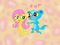 Size: 2828x2121 | Tagged: safe, artist:heinousflame, fluttershy, mongoose, g4, crossover, crossover shipping, female, floating heart, heart, heart eyes, high res, littlest pet shop, male, shipping, species swap, straight, sunil nevla, wingding eyes