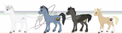 Size: 3658x1022 | Tagged: safe, artist:eperyton, oc, oc only, earth pony, pegasus, pony, unicorn, abstract background, colored hooves, earth pony oc, horn, pegasus oc, unicorn oc