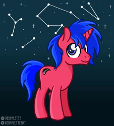 Size: 849x941 | Tagged: safe, artist:redpalette, oc, pony, unicorn, abstract background, commission, constellation, cute, horn, male, smiling, stallion, unicorn oc