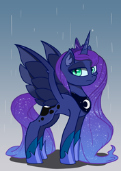 Size: 2480x3508 | Tagged: source needed, safe, artist:firefly, princess luna, alicorn, pony, g4, ear fluff, female, high res, lidded eyes, looking at you, mare, nightmare luna, slit pupils, solo, spread wings, wings