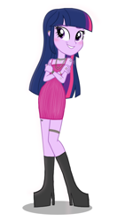 Size: 540x960 | Tagged: artist needed, safe, twilight sparkle, equestria girls, g4, boots, clothes, dress, high heels, jewelry, necklace, platform boots, ring, shoes, solo, tattoo