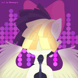 Size: 1200x1200 | Tagged: safe, artist:memengla, songbird serenade, pegasus, pony, g4, my little pony: the movie, bow, hair bow, hair over eyes, microphone, solo