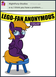 Size: 900x1246 | Tagged: safe, artist:alexdti, oc, oc only, oc:purple creativity, pegasus, pony, banner, glasses, solo, stool