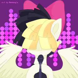 Size: 1200x1200 | Tagged: safe, alternate version, artist:memengla, songbird serenade, pegasus, pony, g4, my little pony: the movie, bow, hair bow, hair over eyes, microphone, solo