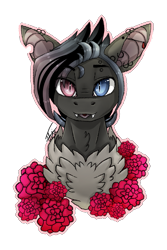 Size: 825x1237 | Tagged: safe, artist:inspiredpixels, oc, oc only, bat pony, pony, bat pony oc, bust, ear piercing, earring, fangs, jewelry, piercing, simple background, slit pupils, solo, transparent background