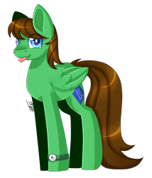 Size: 1385x1621 | Tagged: safe, artist:inspiredpixels, oc, oc only, pony, male, signature, solo, stallion, standing, tongue out, watch, wristwatch
