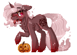 Size: 350x250 | Tagged: safe, artist:inspiredpixels, oc, oc only, pony, unicorn, animated, blood, floppy ears, forked tongue, gif, halloween, holiday, jack-o-lantern, looking at you, pumpkin, simple background, solo, tongue out, transparent background