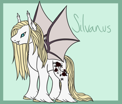 Size: 1750x1500 | Tagged: safe, artist:misskanabelle, oc, oc only, oc:silvanus, bat pony, pony, abstract background, bat pony oc, bat wings, ear fluff, hoof fluff, male, signature, solo, stallion, wings