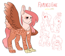 Size: 2272x1954 | Tagged: safe, artist:moccabliss, oc, oc only, oc:flamingo flare, hippogriff, hybrid, female, interspecies offspring, magical lesbian spawn, offspring, parent:gilda, parent:spitfire, solo