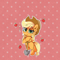 Size: 1728x1728 | Tagged: safe, artist:kqaii, applejack, earth pony, pony, g4, alternate hairstyle, bedroom eyes, bipedal, braid, cute, eyelashes, female, freckles, hat, jackabetes, looking at you, mare, shovel, solo