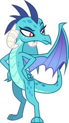 Size: 1841x3257 | Tagged: safe, artist:outlawquadrant, princess ember, dragon, g4, gauntlet of fire, season 6, dragon horns, dragoness, ember is not amused, female, hand on hip, hands on waist, looking sideways, simple background, solo, spread wings, transparent background, vector, wings