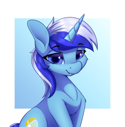 Size: 2554x2600 | Tagged: safe, artist:aquaticvibes, minuette, pony, unicorn, g4, cute, eyebrows, eyebrows visible through hair, female, grin, high res, mare, minubetes, smiling, solo