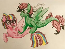 Size: 2424x1829 | Tagged: safe, artist:bozzerkazooers, oc, oc only, seapony (g4), clothes, dorsal fin, female, fin wings, fish tail, flowing tail, glasses, holding hooves, male, open mouth, see-through, simple background, smiling, tail, white background, wings