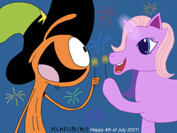 Size: 500x375 | Tagged: safe, artist:wanderfan2000, lily lightly, g3, crossover, friendshipping, independence day, wander (wander over yonder), wander over yonder