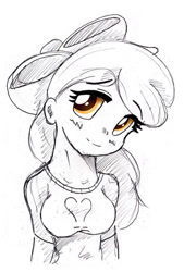 Size: 493x731 | Tagged: artist needed, safe, apple bloom, human, g4, humanized, monochrome, partial color, sketch, solo