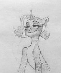 Size: 893x1080 | Tagged: safe, artist:bloodymrr, oc, oc only, pony, unicorn, commission, smiling, solo, traditional art
