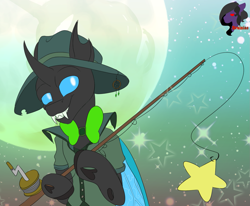 Size: 1457x1200 | Tagged: safe, artist:brainiac, oc, oc only, oc:mcderps, changeling, commission, male, mystery commission, solo, stallion, star fishing