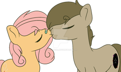 Size: 1280x765 | Tagged: safe, artist:firefox238, oc, oc only, oc:apple tart, oc:onyx star, earth pony, pony, base used, earth pony oc, eyes closed, female, kissing, male, mare, obtrusive watermark, oc x oc, offspring, parent:big macintosh, parent:derpy hooves, parent:doctor whooves, parent:fluttershy, parents:doctorderpy, parents:fluttermac, shipping, simple background, stallion, straight, transparent background, watermark