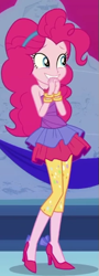 Size: 205x569 | Tagged: safe, screencap, pinkie pie, equestria girls, equestria girls series, g4, twilight under the stars, spoiler:eqg series (season 2), bare shoulders, clothes, cropped, rah rah skirt, skirt, sleeveless, solo, strapless
