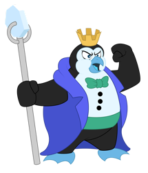 Size: 1024x1192 | Tagged: safe, artist:aleximusprime, king charlatan, bird, penguin, flurry heart's story, g1, g4, bowtie, buttons, clothes, crown, g1 to g4, g1 villains, generation leap, ice, jewelry, penguin king, regalia, robe, scepter, staff, super dragon warriors