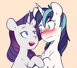 Size: 1280x1127 | Tagged: safe, artist:chub-wub, rarity, shining armor, pony, unicorn, g4, bedroom eyes, blushing, female, gleaming shield, half r63 shipping, infidelity, lesbian, looking at each other, mare, open mouth, rule 63, ship:rariarmor, ship:rarigleam, shipping