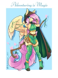 Size: 1800x2400 | Tagged: safe, artist:ambris, fluttershy, pegasus, anthro, unguligrade anthro, adventuring is magic, g4, belly button, boots, breasts, cloak, clothes, digital art, druid, dungeons and dragons, fantasy class, female, flutterdruid, flutterthighs, hair over one eye, hood, legs, mare, midriff, miniskirt, pen and paper rpg, rpg, shoes, sideboob, skindentation, skirt, small breasts, solo