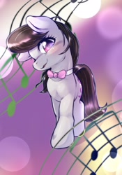 Size: 1430x2048 | Tagged: safe, artist:kurogewapony, octavia melody, earth pony, pony, g4, blushing, bowtie, cute, female, looking at you, mare, simple background, smiling, smiling at you, solo, tavibetes, treble clef