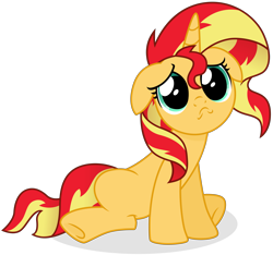 Size: 7063x6608 | Tagged: safe, artist:cirillaq, sunset shimmer, pony, unicorn, g4, absurd resolution, commission, cute, female, mare, puppy dog eyes, sad, shimmerbetes, simple background, sitting, sunsad shimmer, transparent background, vector