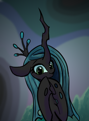 Size: 4424x6021 | Tagged: safe, artist:wandering nate, queen chrysalis, changeling, changeling queen, g4, crown, female, jewelry, looking at you, regalia, smiling, solo