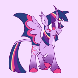 Size: 1200x1200 | Tagged: safe, artist:britebuck, twilight sparkle, alicorn, pony, cloven hooves, coat markings, curved horn, facial markings, horn, hybrid wings, leonine tail, rainbow power, redesign, smiling, solo, star (coat marking), twilight sparkle (alicorn), wings