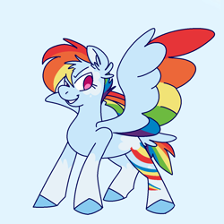 Size: 1200x1200 | Tagged: safe, artist:britebuck, rainbow dash, pegasus, pony, g4, colored wings, colored wingtips, facial hair, grin, redesign, smiling, solo, spread wings, wings