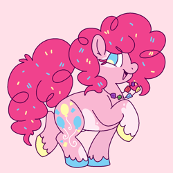 Size: 1200x1200 | Tagged: safe, artist:britebuck, pinkie pie, earth pony, pony, g4, food, happy, jewelry, necklace, redesign, rock candy necklace, smiling, solo, sprinkles