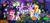 Size: 1666x768 | Tagged: safe, gameloft, applejack, fluttershy, pinkie pie, rainbow dash, rarity, starlight glimmer, twilight sparkle, alicorn, earth pony, ghost, pegasus, pony, undead, unicorn, g4, my little pony: magic princess, applejack's hat, bipedal, candy, candy cane, cauldron, cowboy hat, female, food, halloween, hat, holiday, jack-o-lantern, loading screen, mane six, mare, my little pony logo, night, nightmare night, pumpkin, tree, twilight sparkle (alicorn), video game