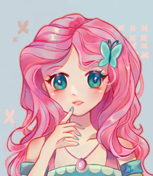 Size: 900x1039 | Tagged: safe, artist:whiskyice, fluttershy, butterfly, human, equestria girls, g4, my little pony equestria girls: better together, colored pupils, cute, female, geode of fauna, humanized, looking at you, magical geodes, nail polish, shyabetes, solo