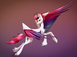 Size: 2048x1522 | Tagged: safe, artist:willdrawhere, zipp storm, pegasus, pony, g5, chest fluff, female, gradient background, hoof fluff, large wings, looking back, mare, solo, spread wings, unshorn fetlocks, wings