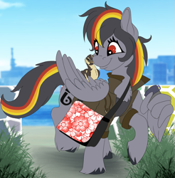 Size: 1083x1101 | Tagged: safe, artist:brainiac, oc, oc only, oc:anti-lag, pegasus, pony, commission, cute, duckling, female, heart eyes, mare, mystery commission, smiling, solo, wing hands, wingding eyes, wings