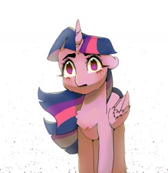 Size: 1388x1427 | Tagged: safe, artist:xyien_pearl, twilight sparkle, alicorn, pony, g4, blushing, chest fluff, crying, simple background, solo, twilight sparkle (alicorn), white background