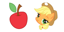 Size: 290x145 | Tagged: safe, applejack, g4, apple, applejack's hat, cowboy hat, cursor, food, fruit, green eyes, hat, mouse cursor, orange skin, simple background, transparent background, yellow hair