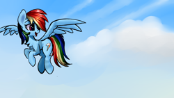 Size: 1920x1080 | Tagged: safe, artist:wandering nate, rainbow dash, pegasus, pony, g4, backwards cutie mark, cloud, female, flying, mare, sky, solo, spread wings, wings