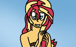 Size: 1131x707 | Tagged: safe, artist:jadeharmony, sunset shimmer, fanfic:sunset shimmer discovers her feet, equestria girls, g4, crossover, fanfic art, female, solo, the little mermaid