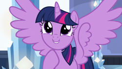 Size: 1280x720 | Tagged: safe, screencap, twilight sparkle, alicorn, pony, g4, season 6, the times they are a changeling, cute, female, mare, smiling, solo, spread wings, twiabetes, twilight sparkle (alicorn), wings